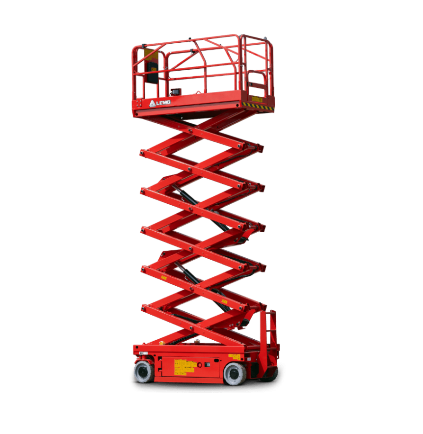 Plataforma de tijera roja en fondo transparente 2 Plataforma de tijera roja de 10 metros en fondo transparente