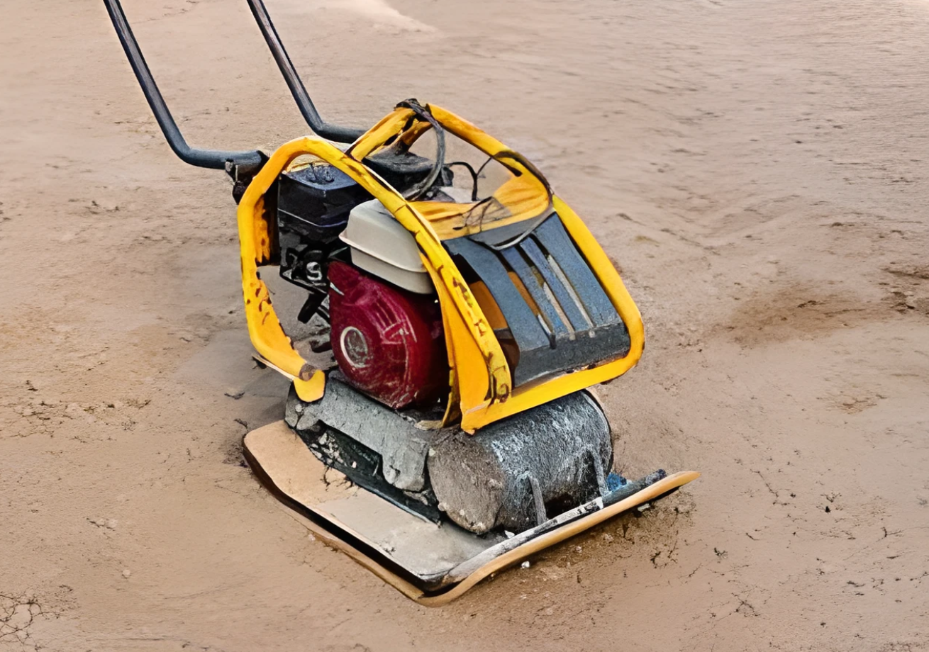 Apisonadora maquinaria ligera de construccion Una apisonadora amarilla maquinaria ligera de construccion