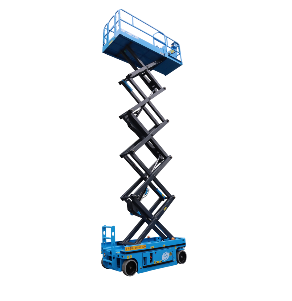 plataforma-de-tijera-10-metros Plataforma de tijera azul de 10 metros en fondo transparente